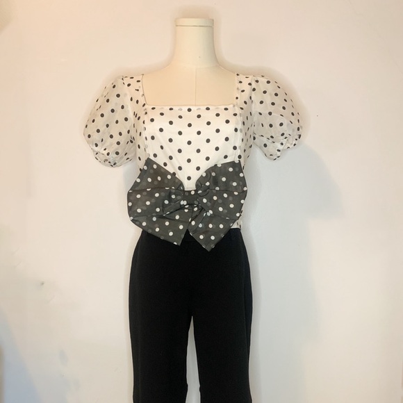 Nasty Gal Polka Dot Square Neck Crop Top with Bow - Picture 2 of 5